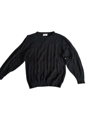 Vintage Christian Dior Men's Black Textured Crewneck Sweater Made in USA